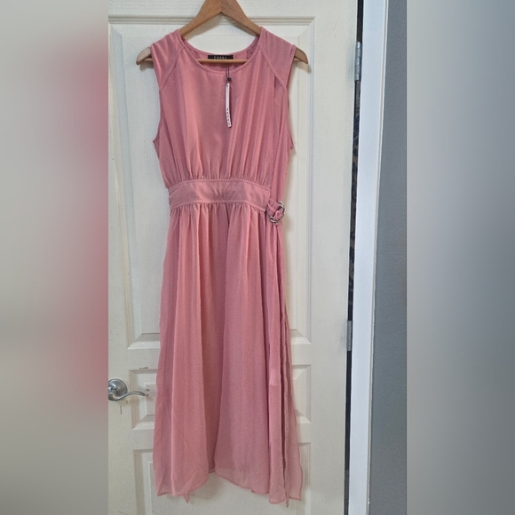 NWT Caara Clara Side Buckle Pink Handkerchief Hem Wrap Midi Dress Size Medium - Picture 9 of 10
